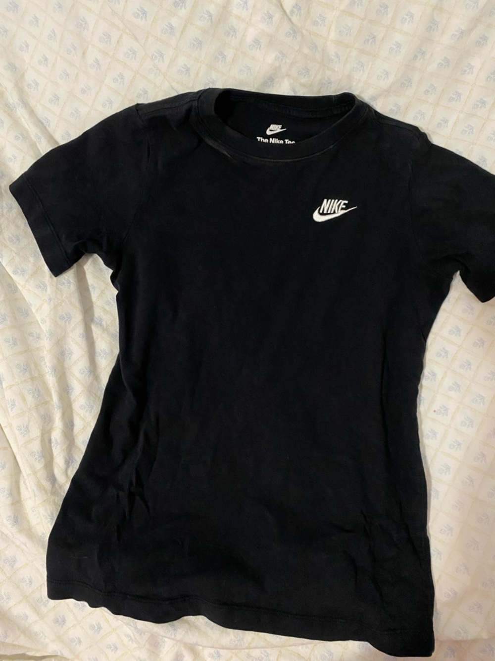 Nike Black Tee with White Swoosh Print Kids